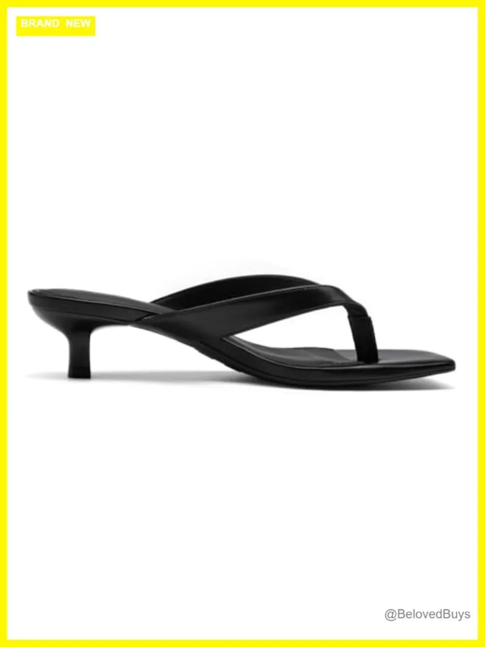 Kitten Heels Square Toe Slip On Flip Flops Low Thong Sandals PU Leather